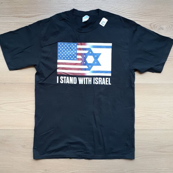 I Stand with Israel - American Flag and Israeli Flag - New Medium Black T-Shirt - Picture 4 of 4